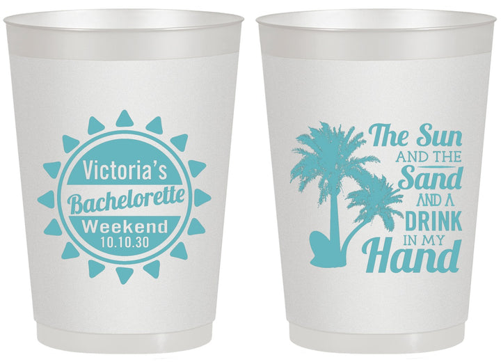 Personalized Bachelorette 20 oz Frosted Cups - Sun Sand Drink Hand | 60114