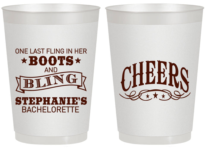 Personalized Bachelorette 20 oz Frosted Cups - Boots And Bling | 60118