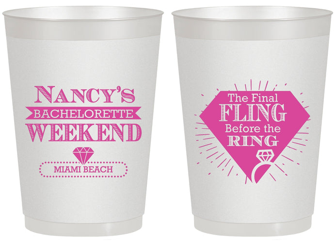Personalized Bachelorette 20 oz Frosted Cups - Final Fling Before The Ring | 60129
