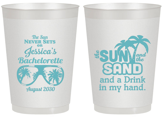 Personalized Bachelorette 20 oz Frosted Cups - Sun Sand Drink Hand | 60134