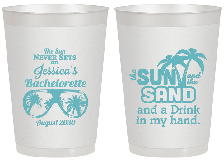 Personalized Bachelorette 20 oz Frosted Cups - Sun Sand Drink Hand | 60134