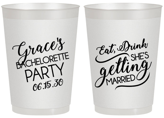 Personalized Bachelorette 20 oz Frosted Cups - Eat Drink Getting Married | 60181