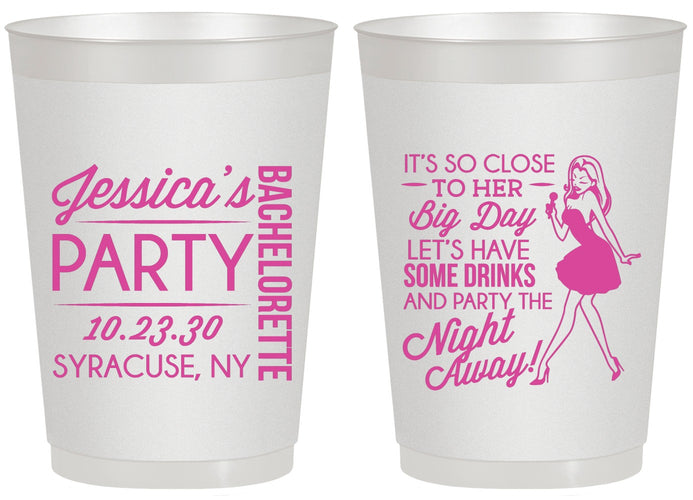 Personalized Bachelorette 20 oz Frosted Cups - Drink The Night Away | 60182