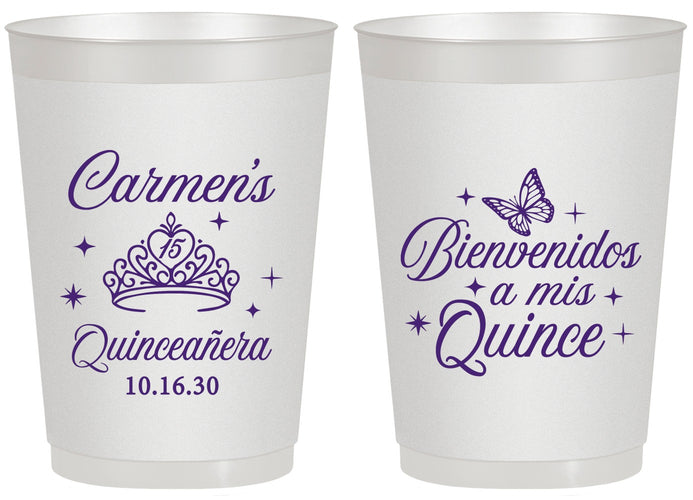 Personalized Quinceanera 20 oz Frosted Cups - Bienvenidos A Mis Quince | 70005