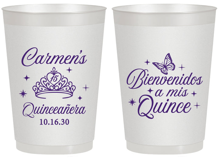 Personalized Quinceanera 20 oz Frosted Cups - Bienvenidos A Mis Quince | 70005