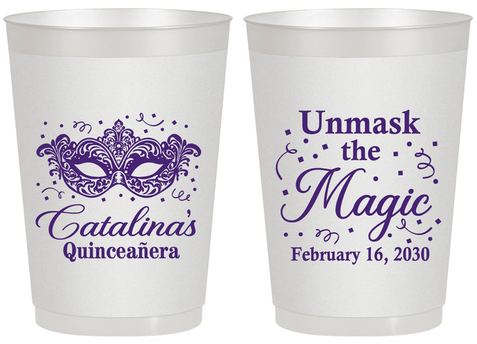 Personalized Quinceanera 20 oz Frosted Cups - Mardi Gras Quince | 70010
