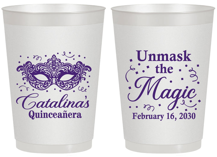 Personalized Quinceanera 20 oz Frosted Cups - Mardi Gras Quince | 70010