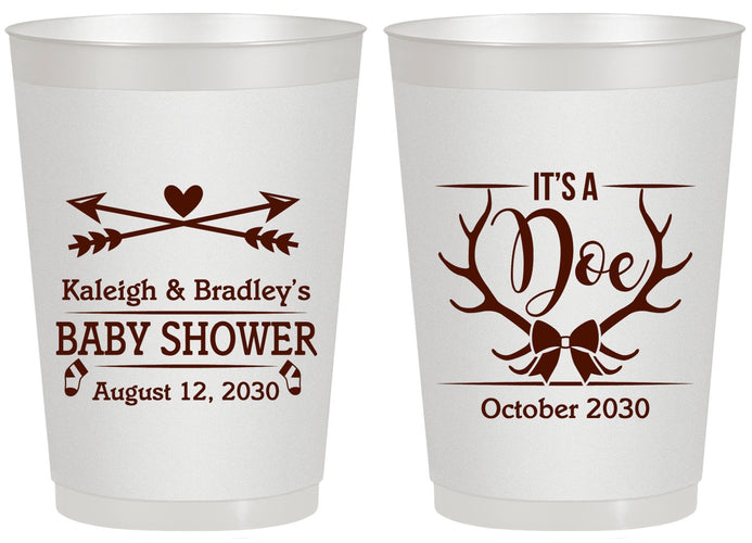 Personalized Baby Shower 20 oz Frosted Cups - It’s A Doe Antler | 90001