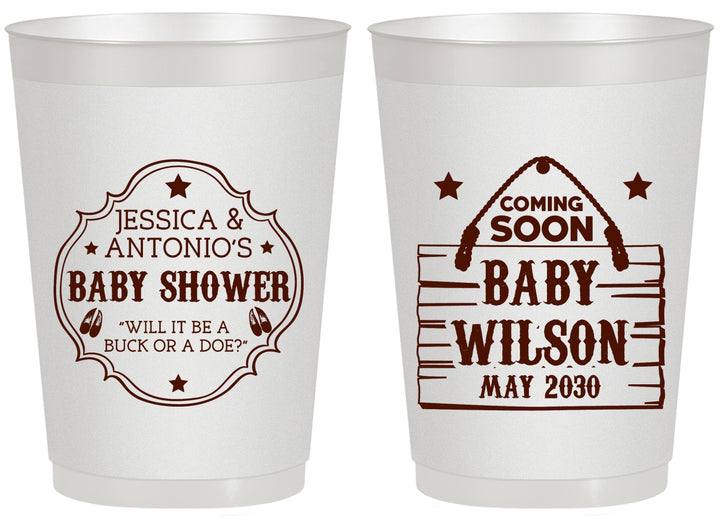 Personalized Baby Shower 20 oz Frosted Cups - Gender Reveal Buck Or Doe | 90002