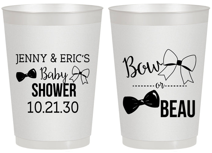 Personalized Baby Shower 20 oz Frosted Cups - Gender Reveal Bow Or Beau | 90004