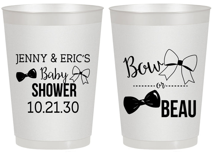 Personalized Baby Shower 20 oz Frosted Cups - Gender Reveal Bow Or Beau | 90004