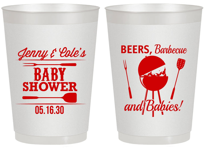 Personalized Baby Shower 20 oz Frosted Cups - Beers Bbq Babies | 90006