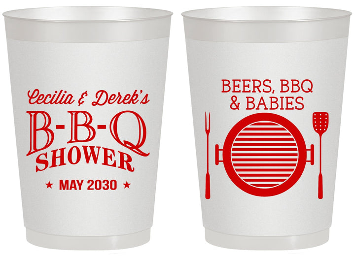 Personalized Baby Shower 20 oz Frosted Cups - Beers Bbq Babies | 90007