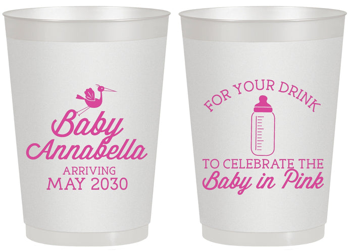 Personalized Baby Shower 20 oz Frosted Cups - Drink Baby In Pink | 90014