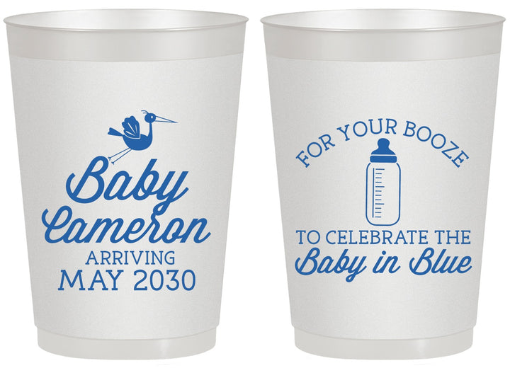 Personalized Baby Shower 20 oz Frosted Cups - Booze Baby In Blue | 90015