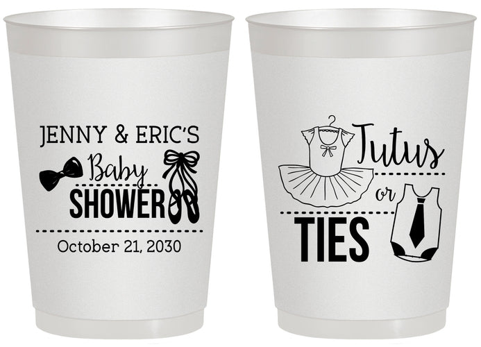 Personalized Baby Shower 20 oz Frosted Cups - Gender Reveal Tutus Or Ties | 90033