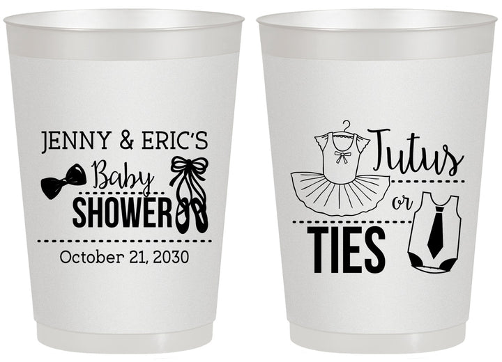 Personalized Baby Shower 20 oz Frosted Cups - Gender Reveal Tutus Or Ties | 90033