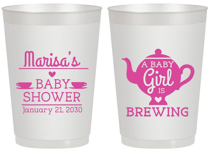 Personalized Baby Shower 20 oz Frosted Cups - Baby Girl Is Brewing | 90034
