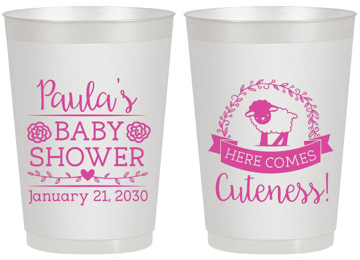 Personalized Baby Shower 20 oz Frosted Cups - Lamb Cuteness | 90038