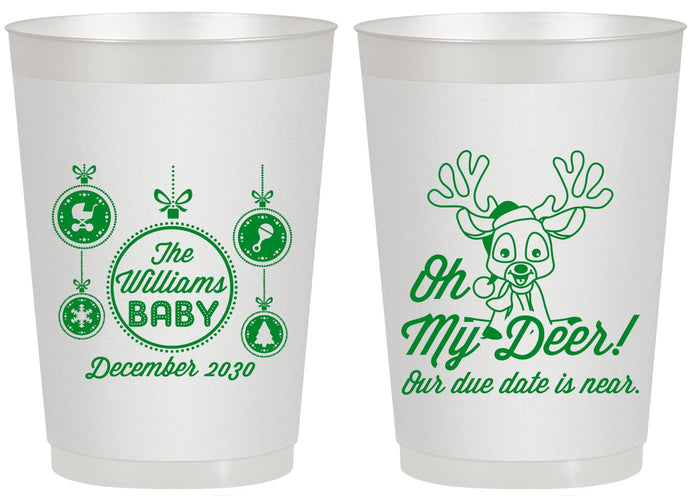 Personalized Baby Shower 20 oz Frosted Cups - Oh My Deer Christmas | 90051