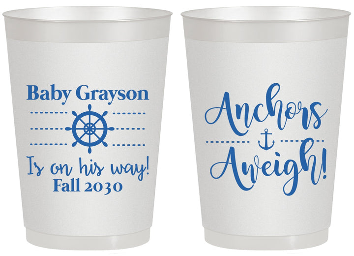 Personalized Baby Shower 20 oz Frosted Cups - Nautical Anchors Aweigh | 90054