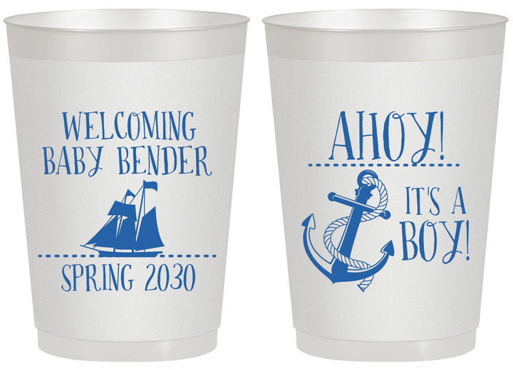 Personalized Baby Shower 20 oz Frosted Cups - Nautical Ahoy It’s A Boy | 90055