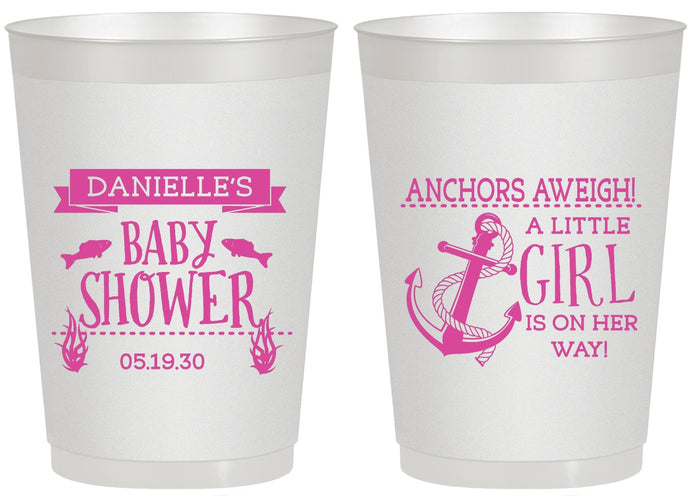 Personalized Baby Shower 20 oz Frosted Cups - Anchors Aweigh Little Girl | 90056