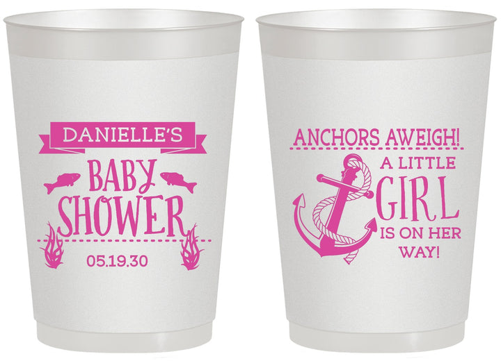 Personalized Baby Shower 20 oz Frosted Cups - Anchors Aweigh Little Girl | 90056