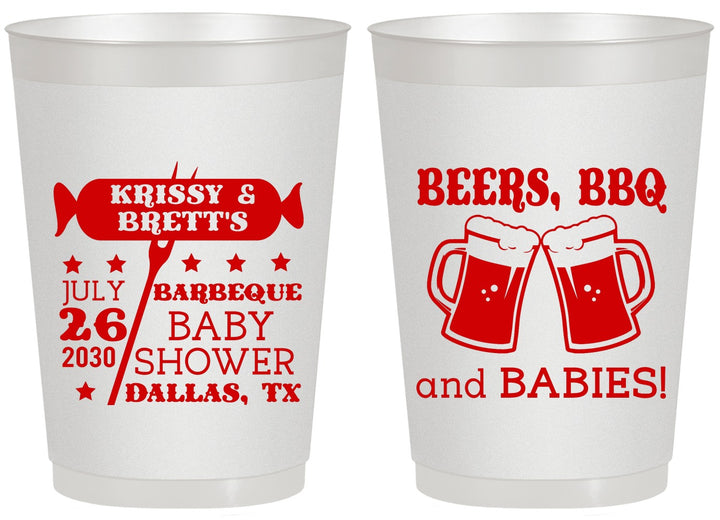 Personalized Baby Shower 20 oz Frosted Cups - Beers Bbq Babies | 90060