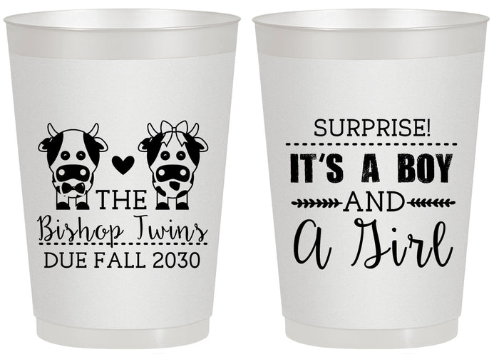 Personalized Baby Shower 20 oz Frosted Cups - Twins Baby Cows | 90067