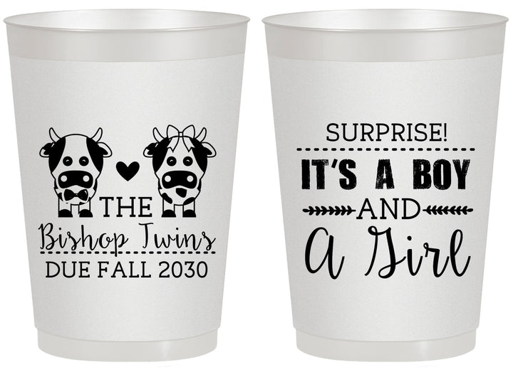 Personalized Baby Shower 20 oz Frosted Cups - Twins Baby Cows | 90067