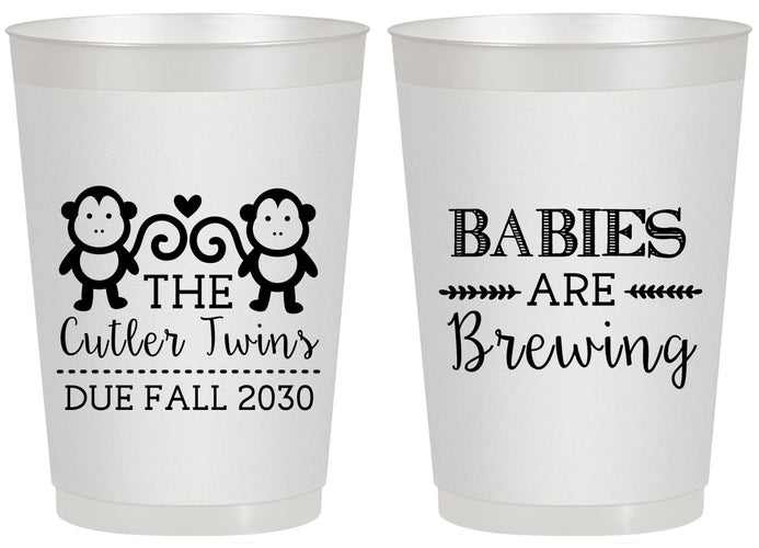 Personalized Baby Shower 20 oz Frosted Cups - Twins Baby Monkeys | 90068