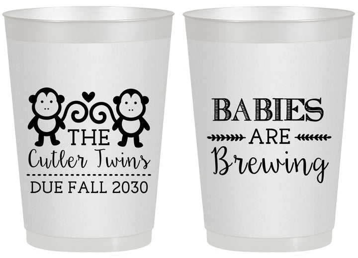 Personalized Baby Shower 20 oz Frosted Cups - Twins Baby Monkeys | 90068