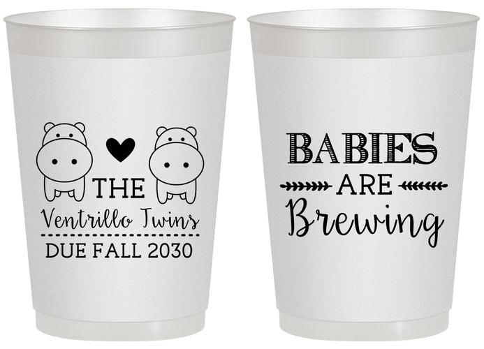 Personalized Baby Shower 20 oz Frosted Cups - Twins Baby Hippos | 90069