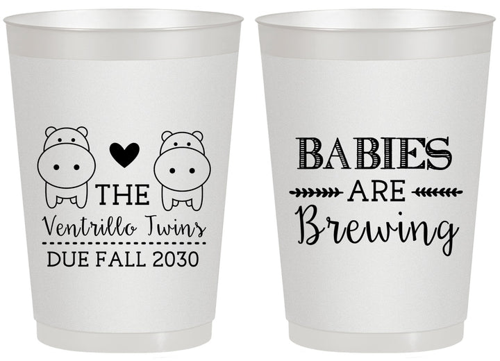 Personalized Baby Shower 20 oz Frosted Cups - Twins Baby Hippos | 90069