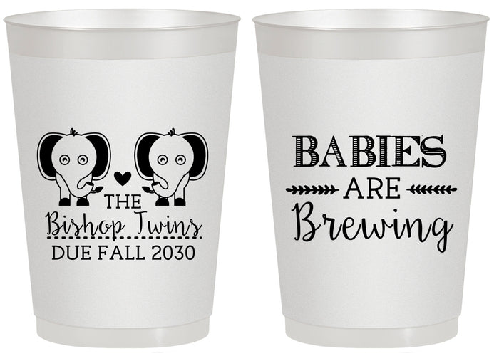 Personalized Baby Shower 20 oz Frosted Cups - Twins Baby Elephant | 90071