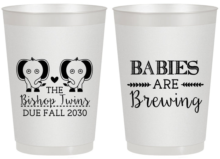 Personalized Baby Shower 20 oz Frosted Cups - Twins Baby Elephant | 90071