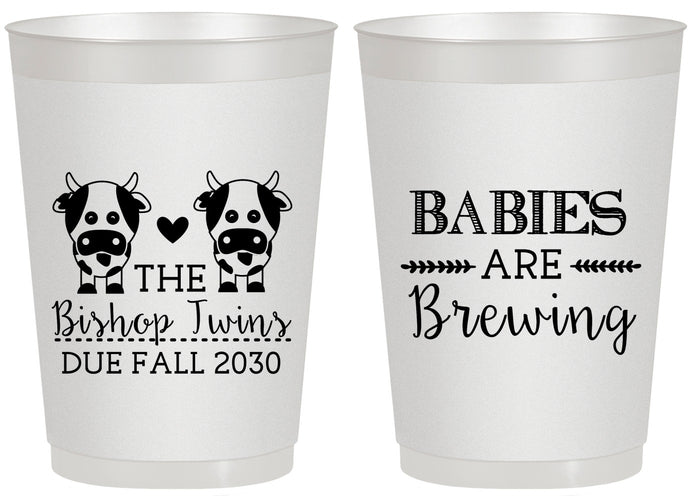 Personalized Baby Shower 20 oz Frosted Cups - Twins Baby Cows | 90072