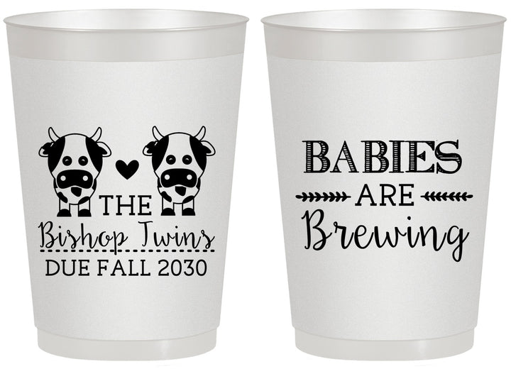 Personalized Baby Shower 20 oz Frosted Cups - Twins Baby Cows | 90072