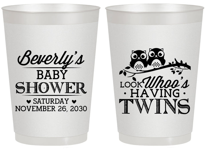Personalized Baby Shower 20 oz Frosted Cups - Twins Baby Owls | 90074