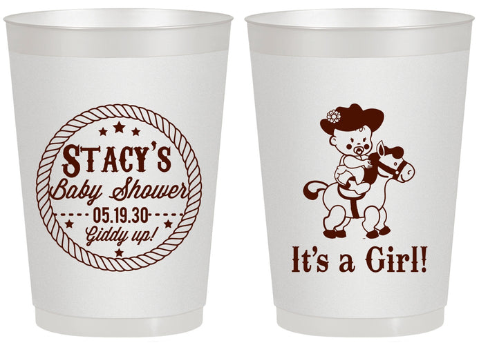 Personalized Baby Shower 20 oz Frosted Cups - Horse It’s A Girl | 90077