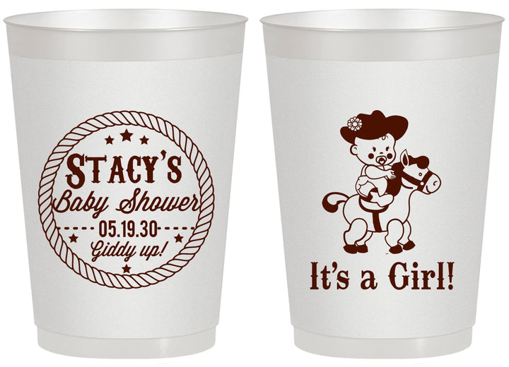 Personalized Baby Shower 20 oz Frosted Cups - Horse It’s A Girl | 90077