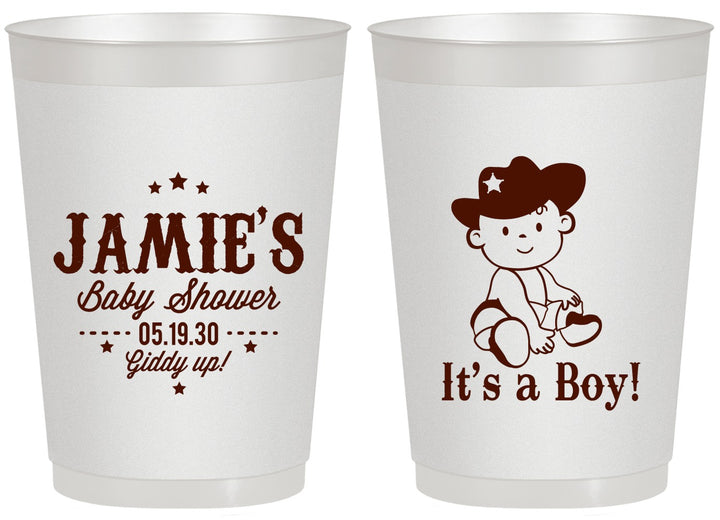Personalized Baby Shower 20 oz Frosted Cups - Cowboy It’s A Boy | 90078