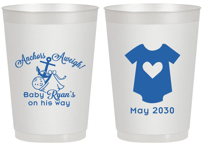 Personalized Baby Shower 20 oz Frosted Cups - Nautical Anchors Aweigh | 90083