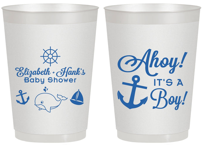 Personalized Baby Shower 20 oz Frosted Cups - Nautical Ahoy It’s A Boy | 90093