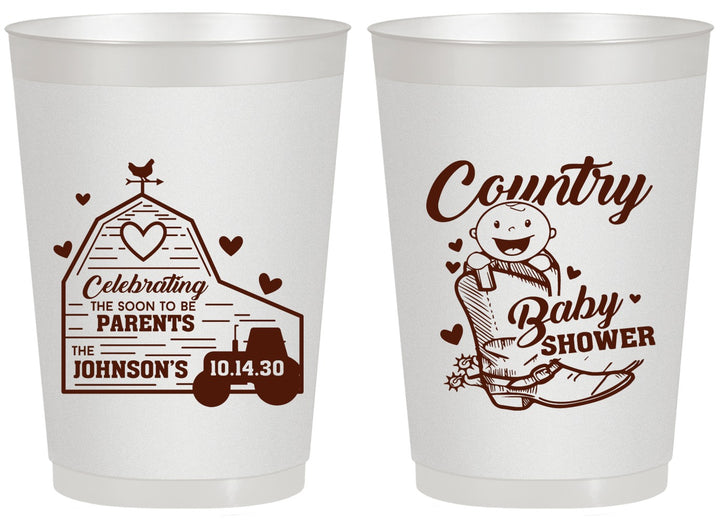 Personalized Baby Shower 20 oz Frosted Cups - Farm Tractor Country | 90102