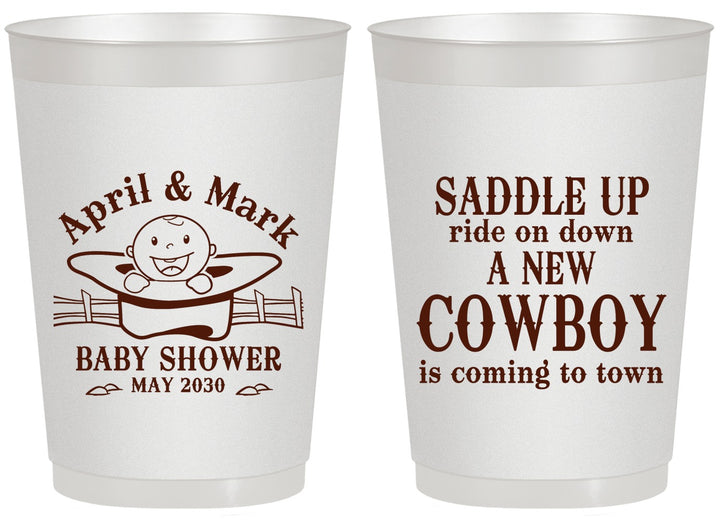Personalized Baby Shower 20 oz Frosted Cups - New Cowboy | 90104