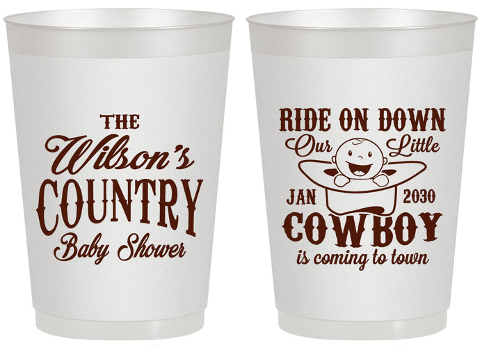 Personalized Baby Shower 20 oz Frosted Cups - Cowboy Coming To Town | 90105