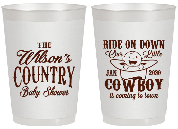 Personalized Baby Shower 20 oz Frosted Cups - Cowboy Coming To Town | 90105