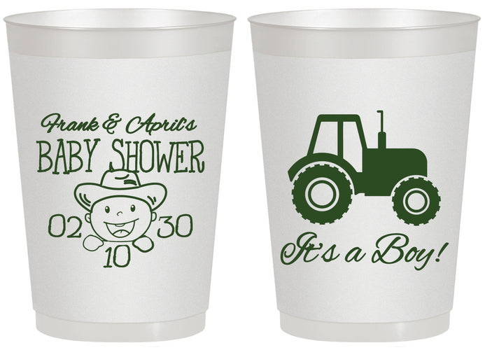 Personalized Baby Shower 20 oz Frosted Cups - Tractor | 90109